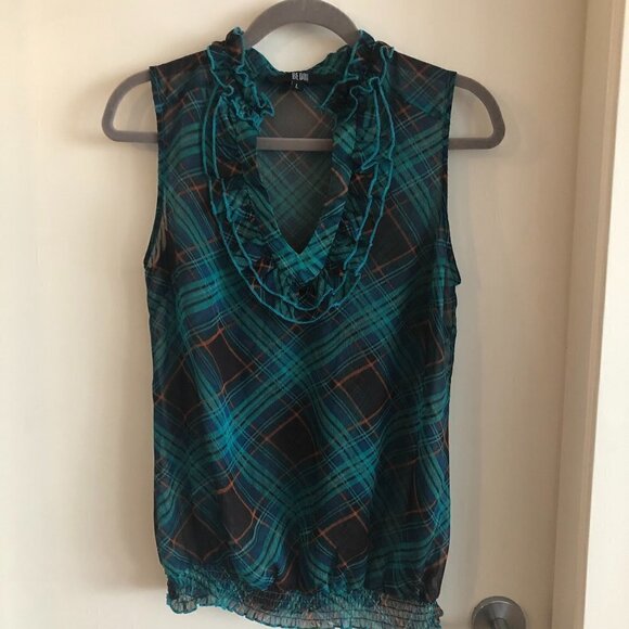 BEDO Femme Tartan Inspired Sheer Sleeveless Blouse - Picture 5 of 11